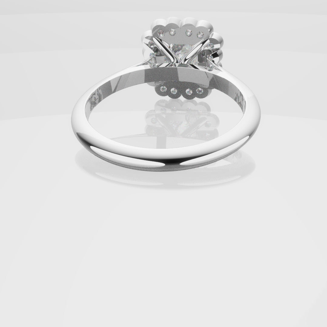 Radiant Cut Diamond Halo Engagement Ring With Rub-over Setting