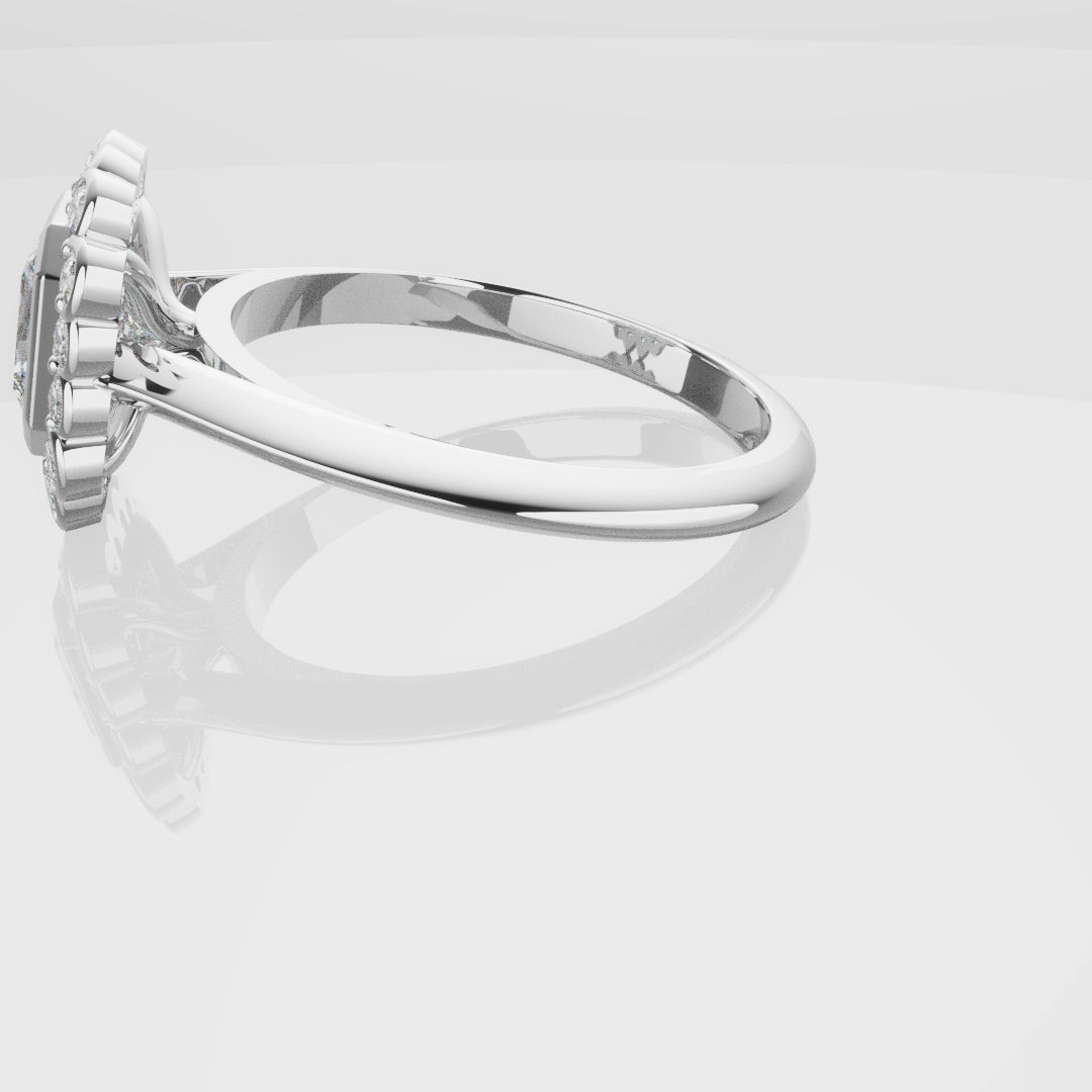 Radiant Cut Diamond Halo Engagement Ring With Rub-over Setting