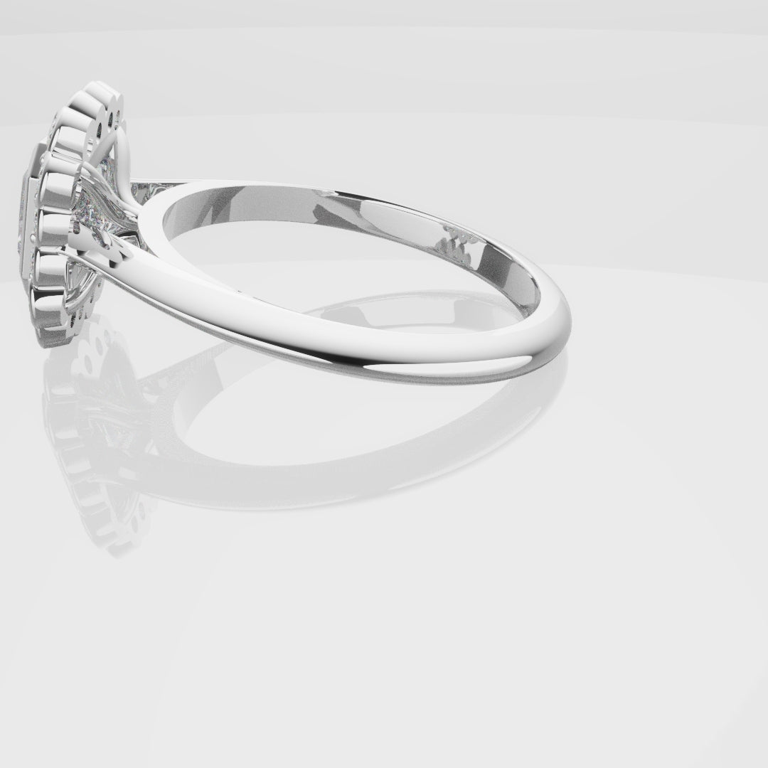 Radiant Cut Diamond Halo Engagement Ring With Rub-over Setting