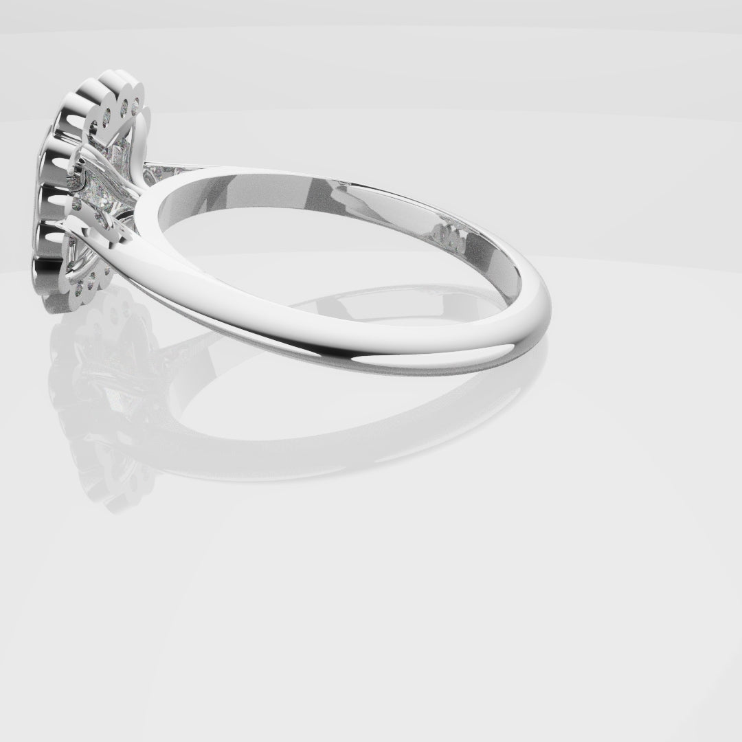 Radiant Cut Diamond Halo Engagement Ring With Rub-over Setting