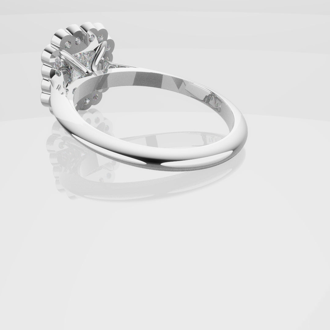 Radiant Cut Diamond Halo Engagement Ring With Rub-over Setting