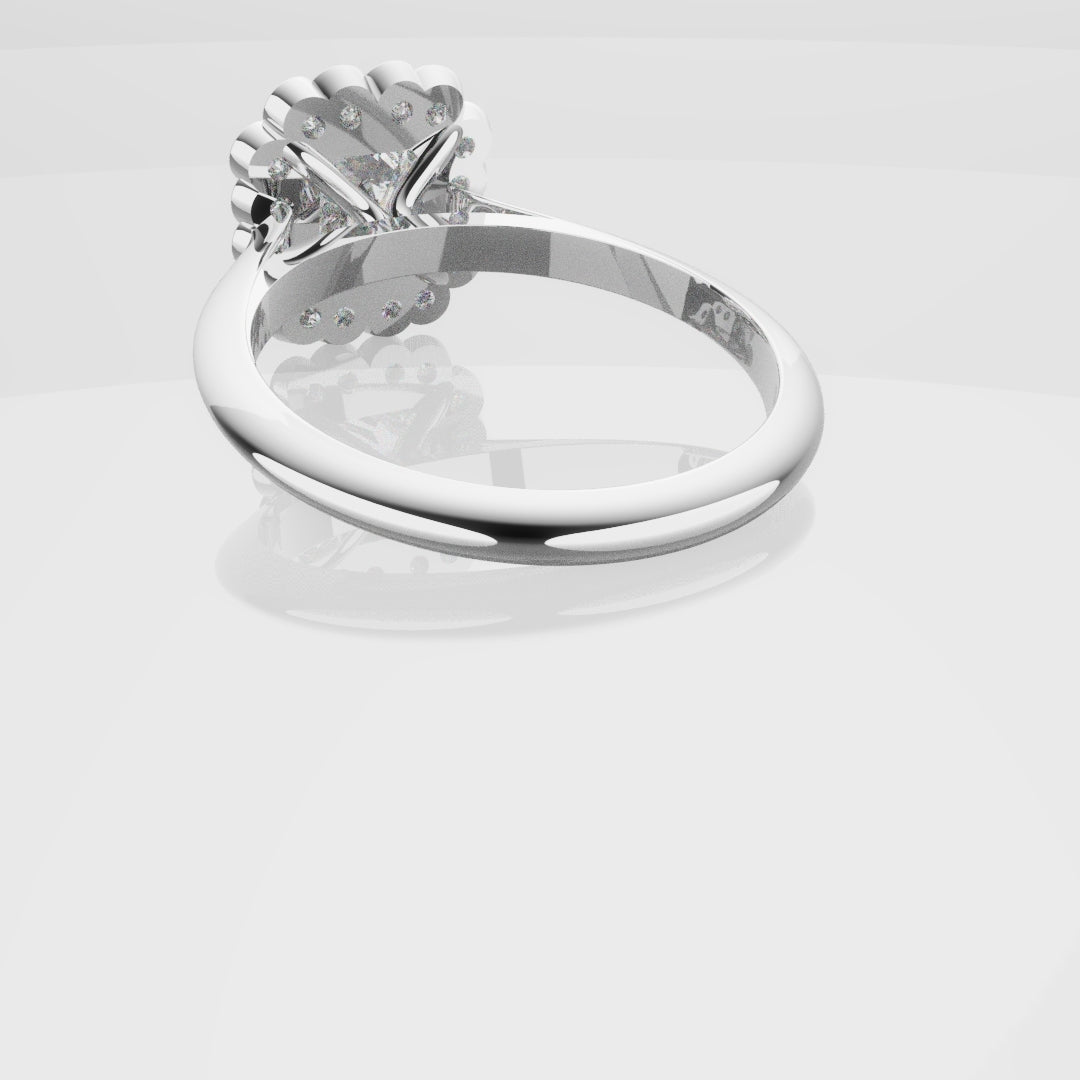 Radiant Cut Diamond Halo Engagement Ring With Rub-over Setting