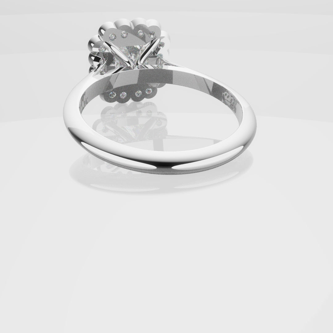 Radiant Cut Diamond Halo Engagement Ring With Rub-over Setting