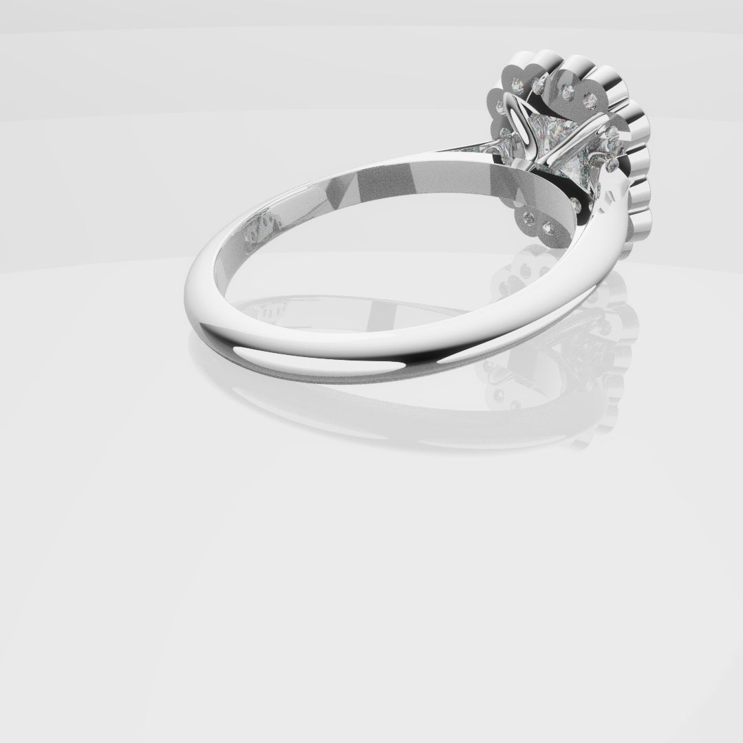 Radiant Cut Diamond Halo Engagement Ring With Rub-over Setting