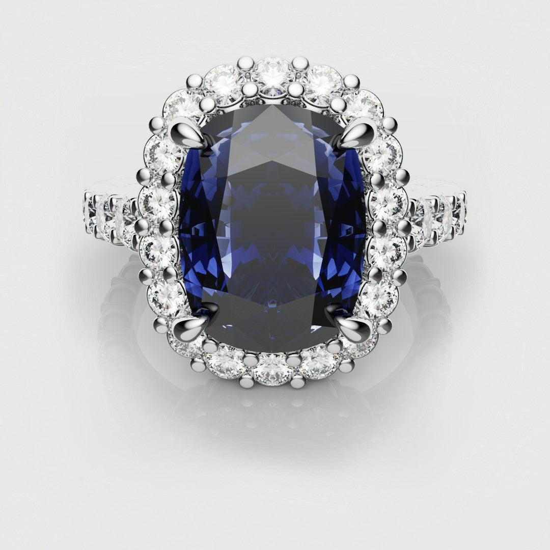 cushion cut sapphire cluster engagement ring