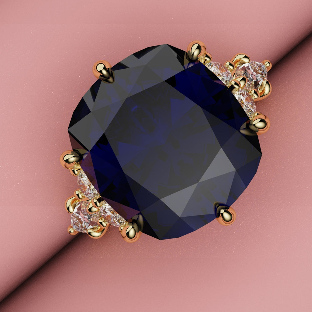 4.2ct Cushion Cut Sapphire Engagement Ring With Tulip Detailing