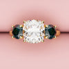 Cushion Cut Diamond Trilogy with Teal Sapphires