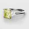 Cushion Cut Yellow Diamond Ring With Trilliant Shoulder Diamonds