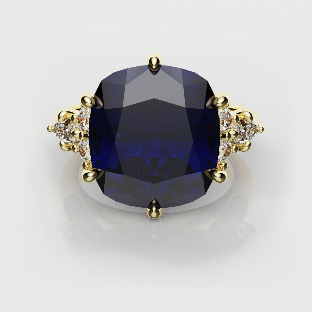 4.2ct Cushion Cut Sapphire Engagement Ring With Tulip Detailing