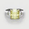Cushion Cut Yellow Diamond Ring With Trilliant Shoulder Diamonds