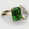 Emerald and Pear Diamond Two Stone Engagement Ring