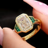 Emerald Cut Trilogy Engagement Ring With Green Emerald Trapezoids