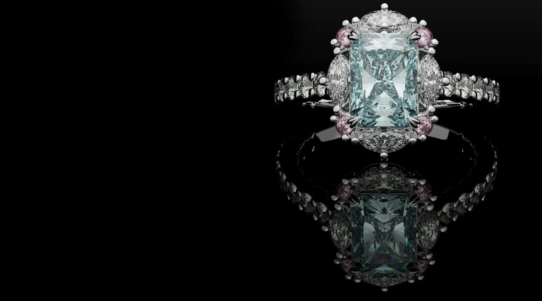 radiant cut fancy blue diamond ring