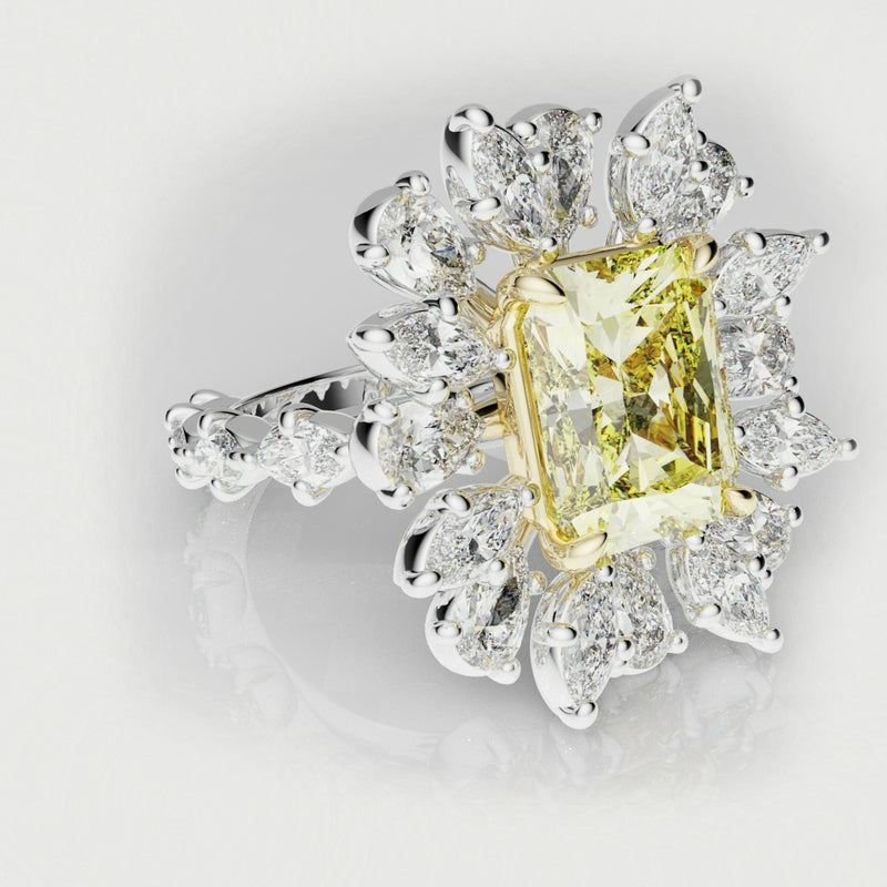 2ct Radiant Cut Fancy Yellow Ring with Pear and Marquise Diamond Cluster