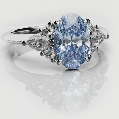 blue oval diamond engagement ring