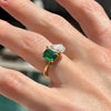 Emerald and Pear Diamond Two Stone Engagement Ring