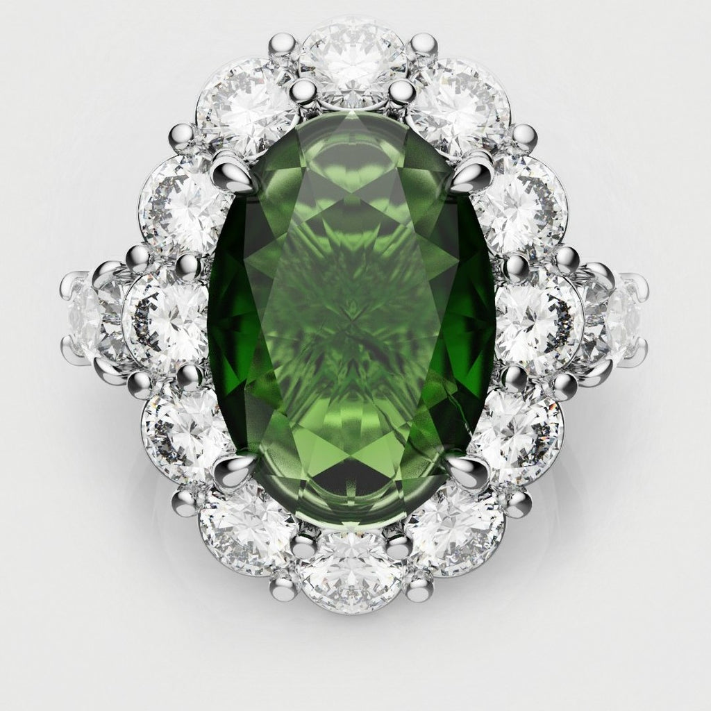 oval green emerald halo engagement ring