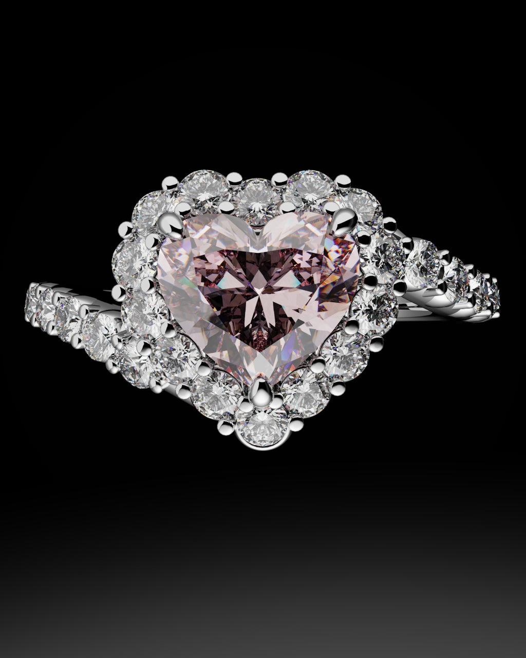 Pink Heart Diamond Halo Engagement Ring