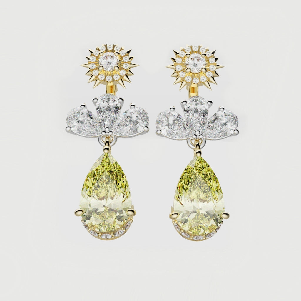Bespoke High Jewellery Sun and Moon Earrings - White Gold and Yellow Gold