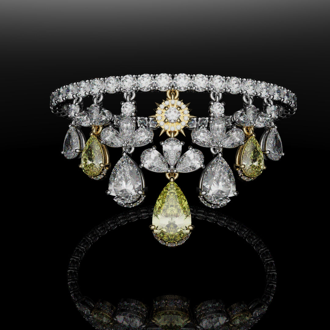 Bespoke High Jewellery Sun and Moon Bracelet - 18ct white gold and Yellow gold