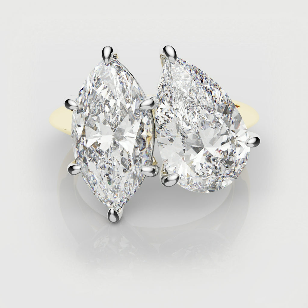 Marquise and Pear Diamond Two Stone Engagement Ring