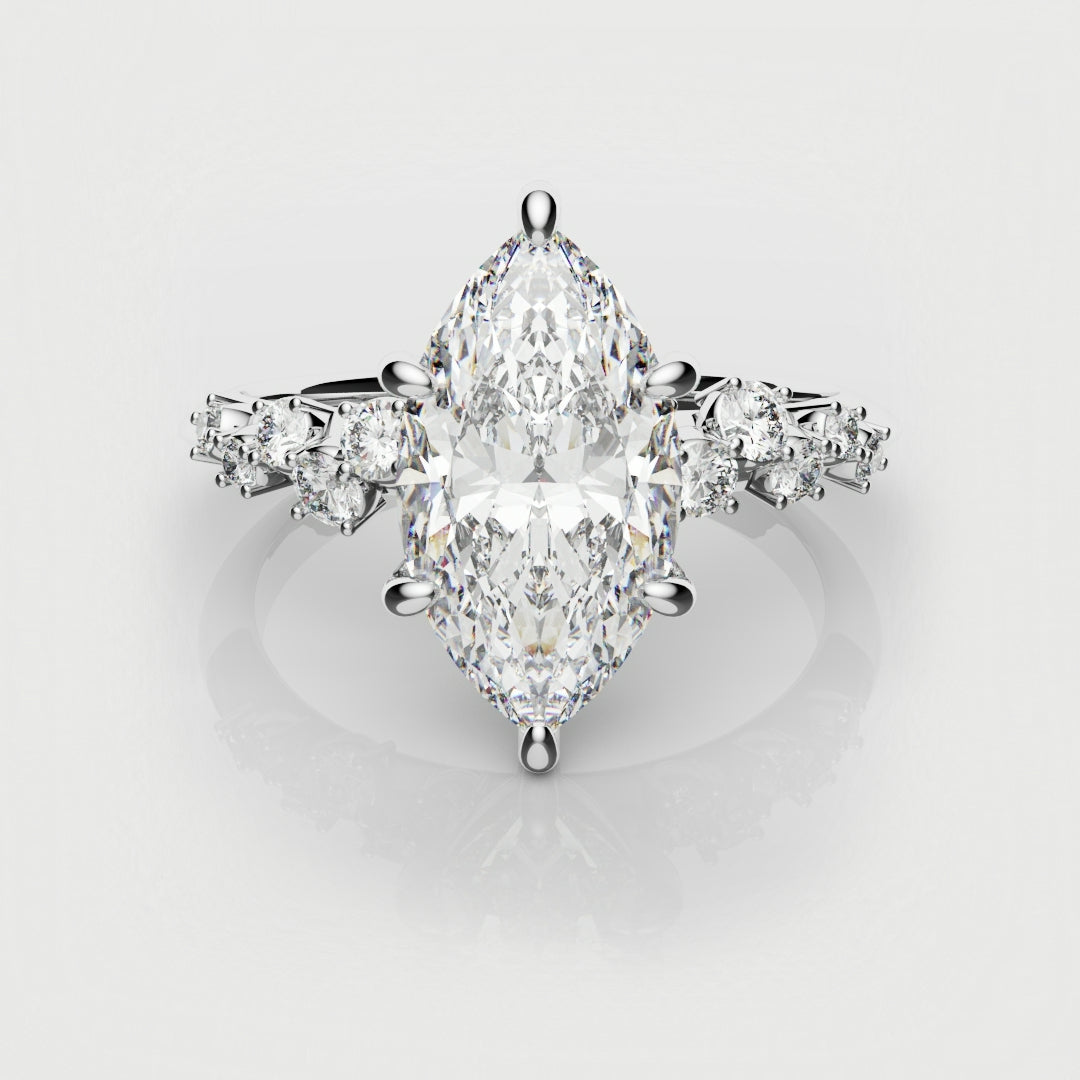 Marquise Engagement Ring With Asymetrical Accent diamonds