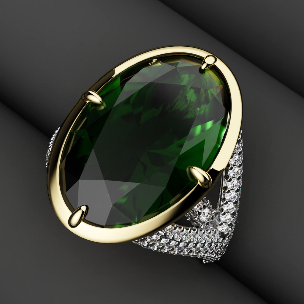 green emerald and oval ring 