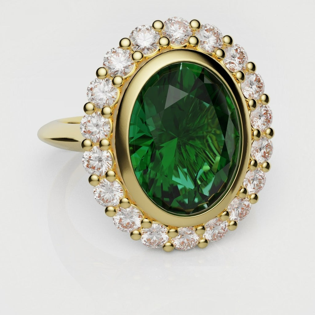 oval emerald halo engagement ring yellow gold