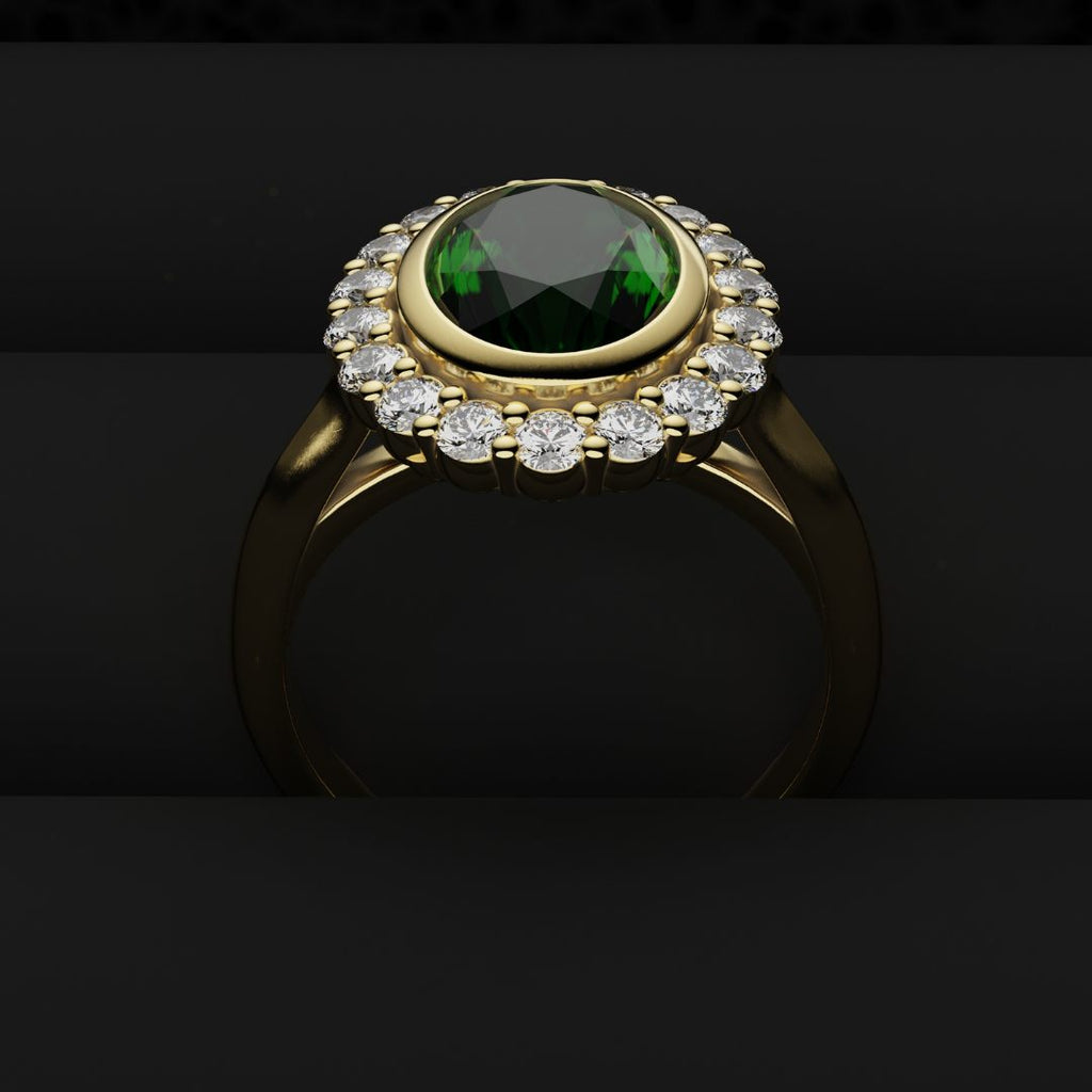 oval green emerald halo engagement ring