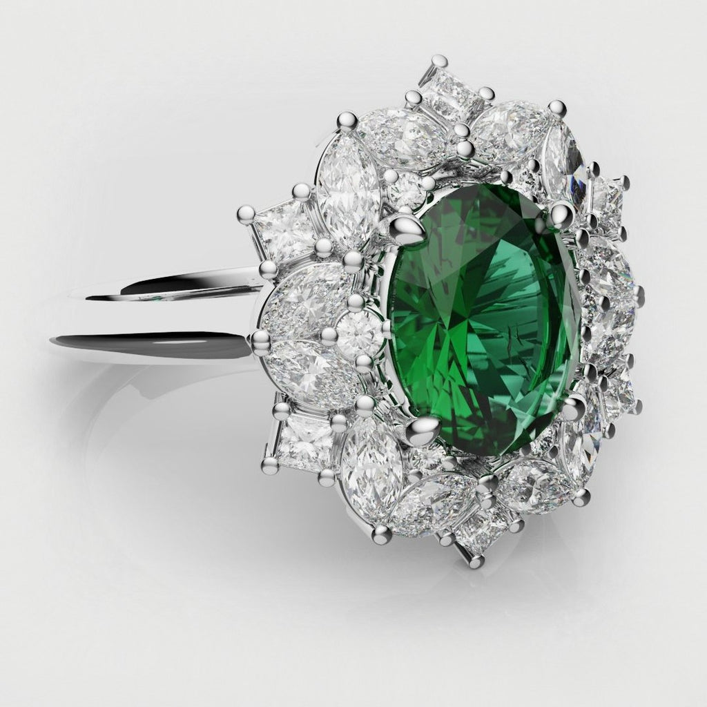 unique green emerald cluster engagement ring