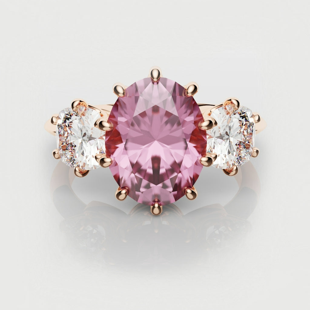 pink sapphire trilogy engagement ring 