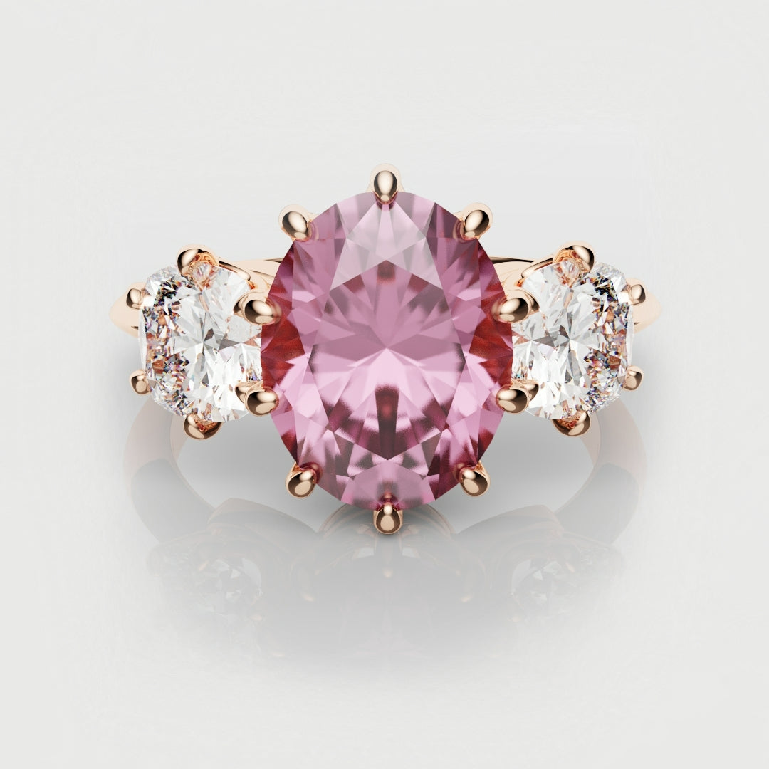 Oval Pink Sapphire With Cushion Cut Shoulder Diamonds