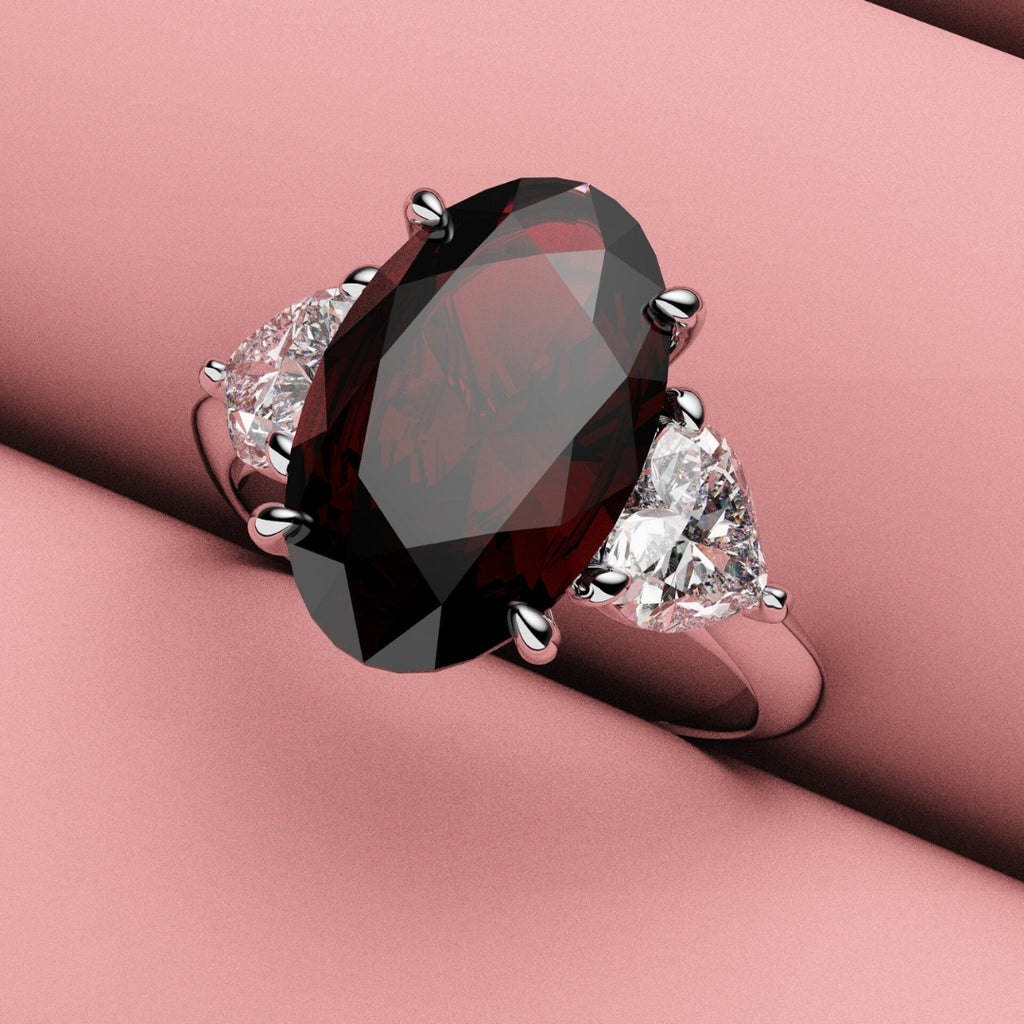 unique three stone ruby and heart diamond ring 