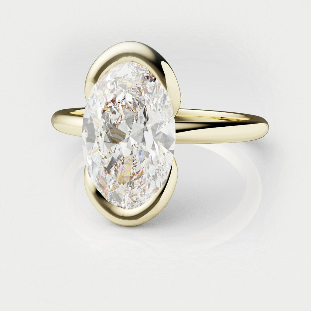 Unique Rubover Solitaire Oval Diamond Engagement Ring