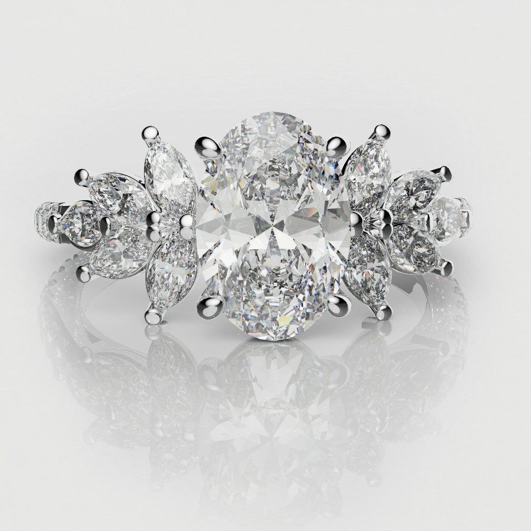 Oval Diamond Engagement Ring With Marquise Detailing