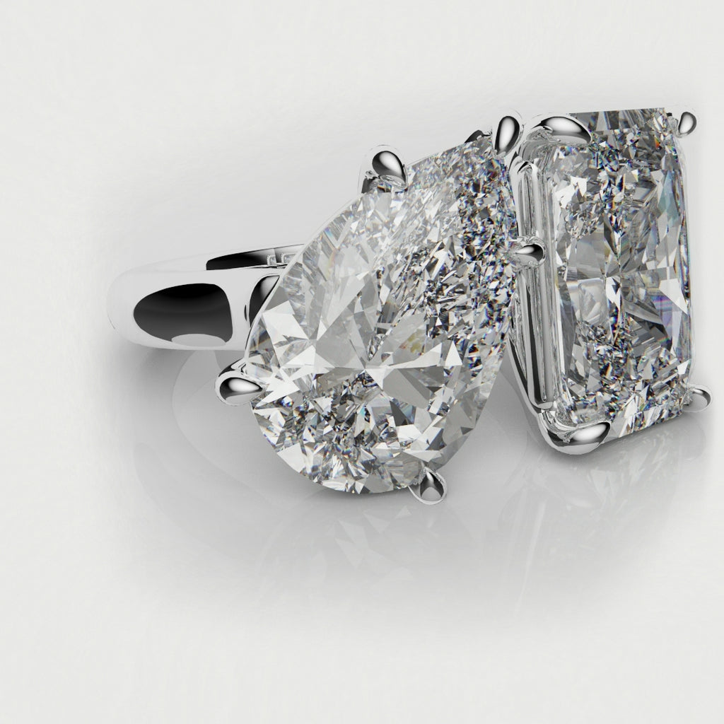 toi et moi radiant cut and pear diamond ring