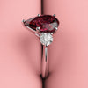 pear shaped ruby three stone engagement ring 