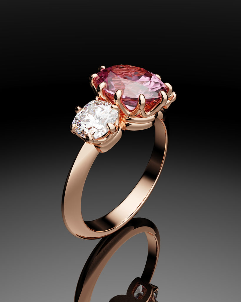 Oval Pink Sapphire With Cushion Cut Shoulder Diamonds