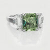 Green Sapphire and Baguette Diamond Engagement Ring