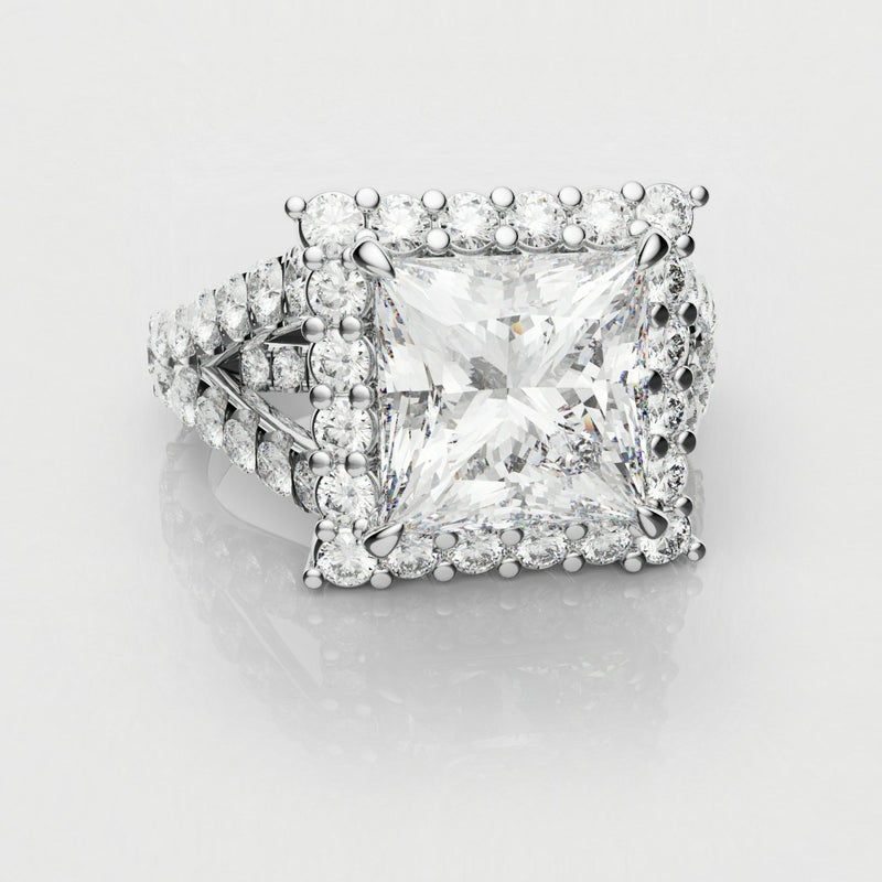 Princess Cut Split Shank Halo Engagement Ring