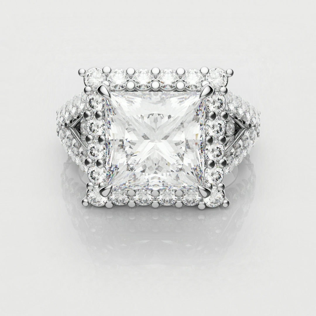 Princess Cut Split Shank Halo Engagement Ring