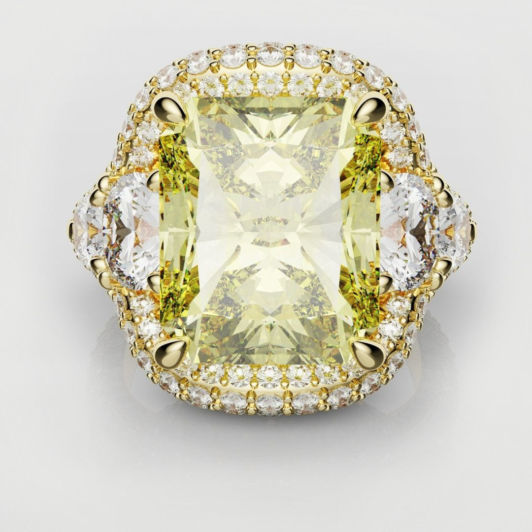 Radiant cut yellow diamond engagement ring