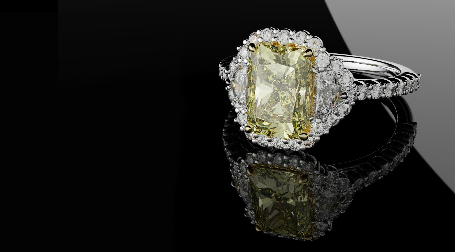 fancy intense yellow radiant cut engagement ring