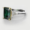 teal sapphire and trilliant diamond three stone engagement ring 
