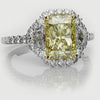 Radiant Cut Fancy Yellow Engagement Ring With Half Moon Shoulder Diamonds