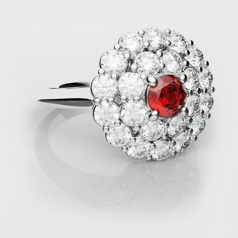 Ruby Double Halo Cluster Engagement Ring