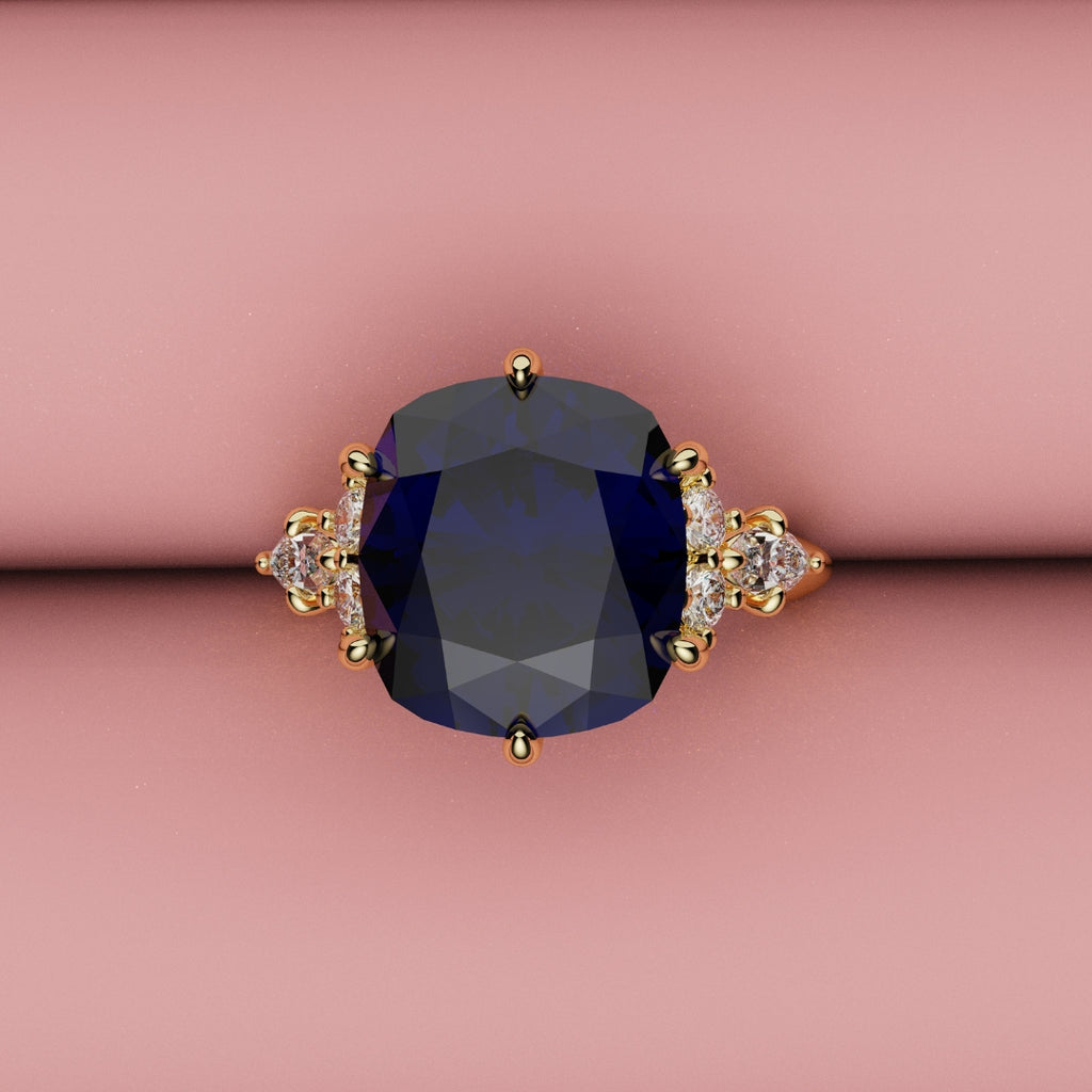 4.2ct Cushion Cut Sapphire Engagement Ring With Tulip Detailing