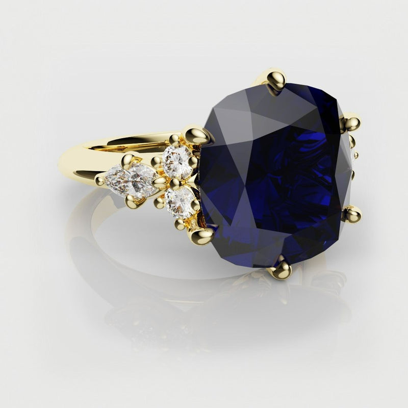 4.2ct Cushion Cut Sapphire Engagement Ring With Tulip Detailing