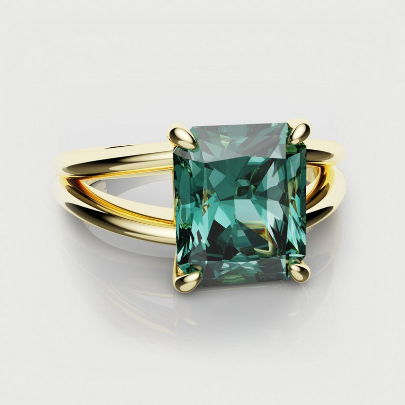 solitare radiant cut teal sapphire engagement ring 