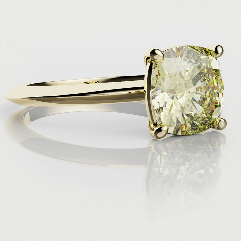 2ct Cushion Cut Yellow Diamond Solitaire